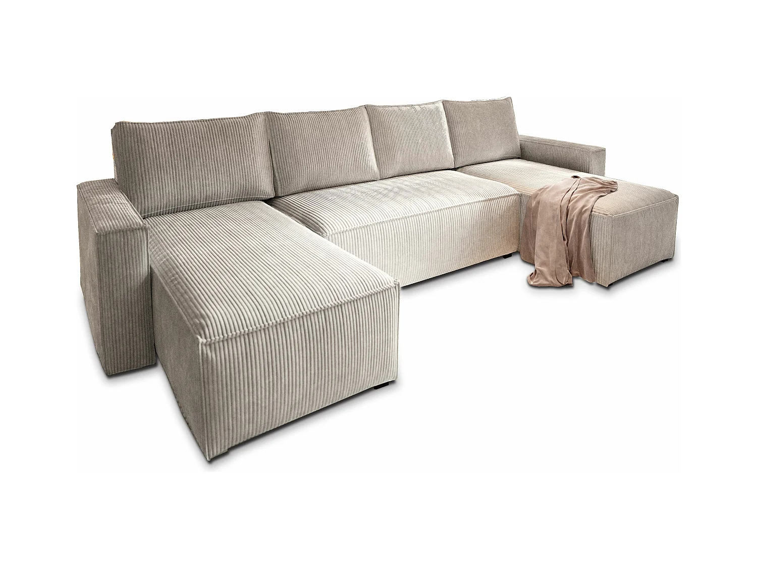Canapé d'angle ASPRA Crème en velours côtelé avec fonction de couchage