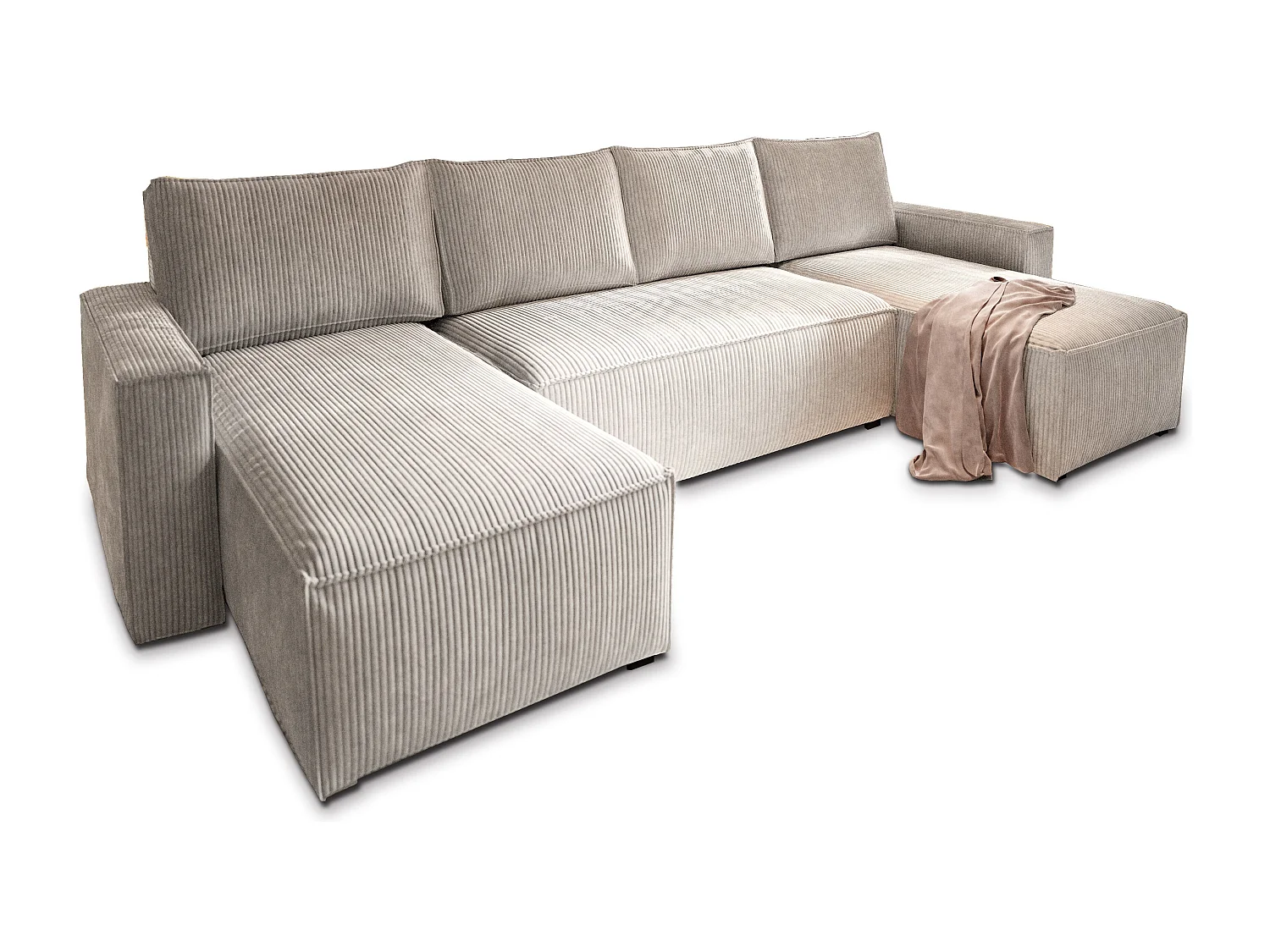 Canapé d'angle ASPRA Crème en velours côtelé avec fonction de couchage