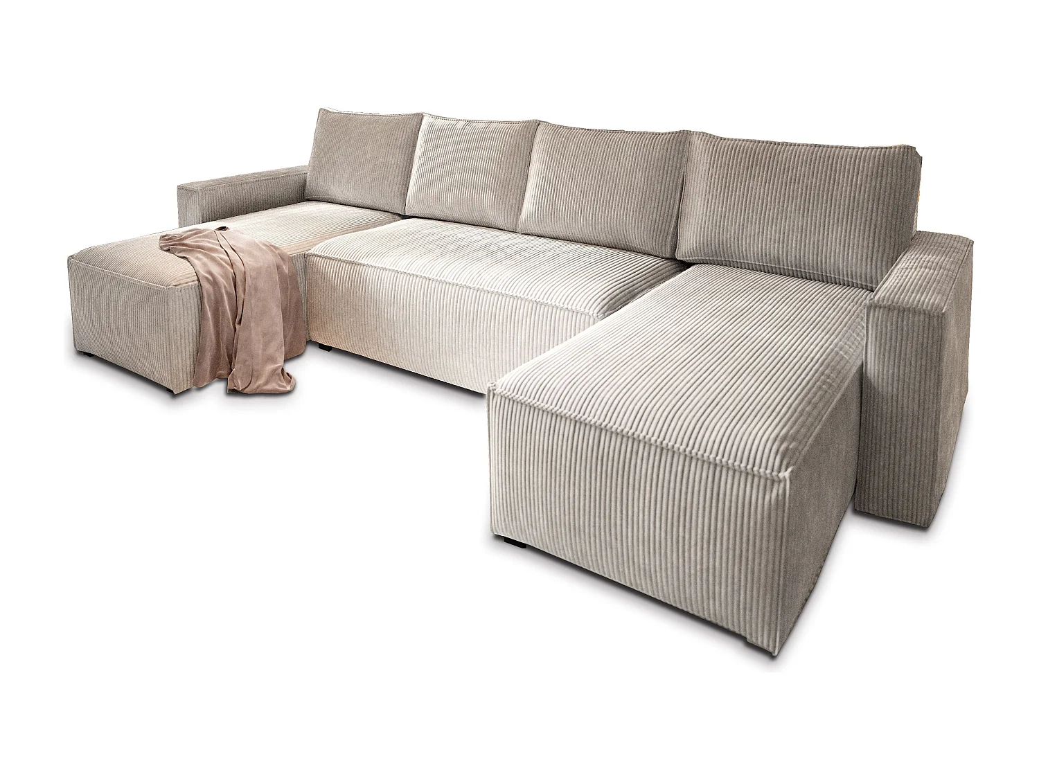 Canapé d'angle ASPRA Crème en velours côtelé avec fonction de couchage