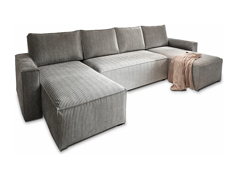 Canapé d'angle ASPRA Gris clair en velours côtelé avec fonction de couchage