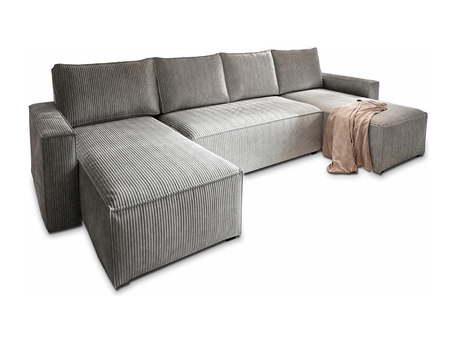 Canapé d'angle ASPRA Gris clair en velours côtelé avec fonction de couchage