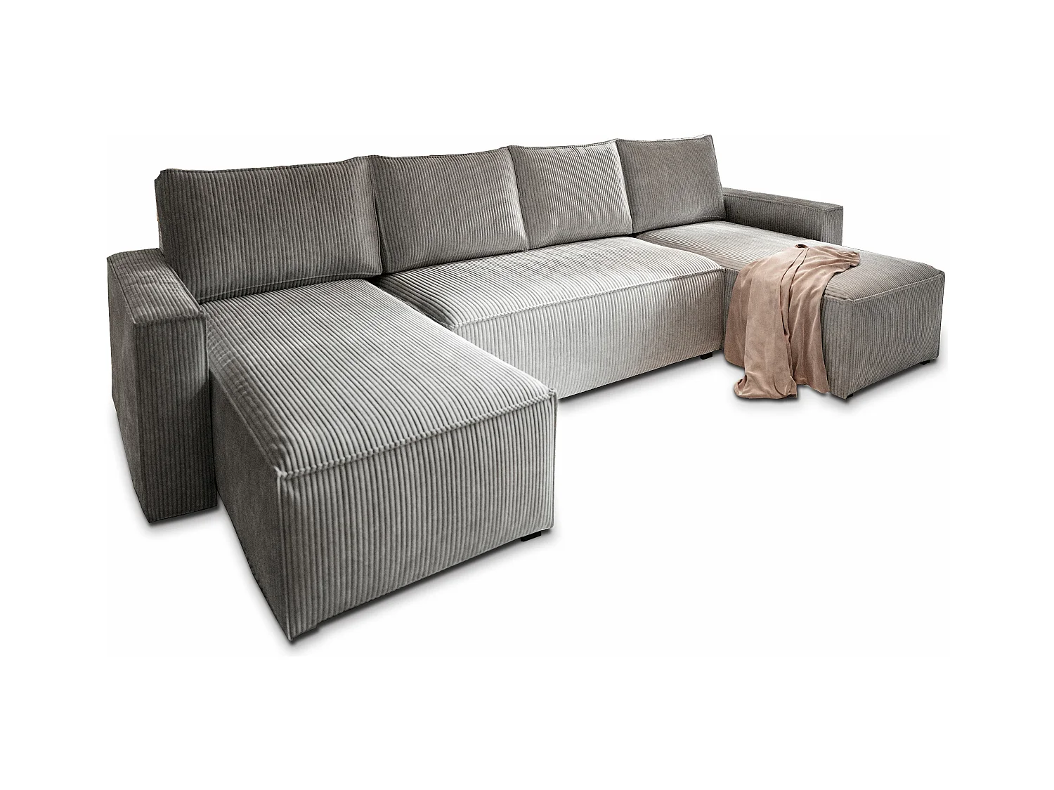 Canapé d'angle ASPRA Gris clair en velours côtelé avec fonction de couchage