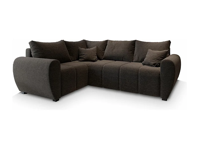 Canapé d'angle MADISON Marron en tissu texturé avec fonction de couchage