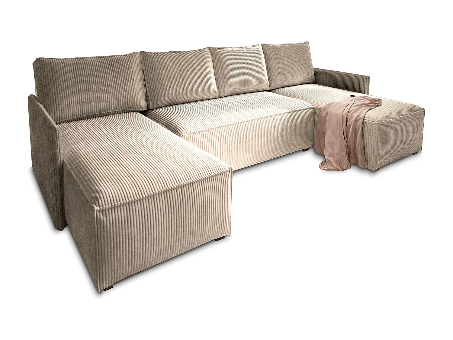 Hoekbank TRES van fluweel met slaapfunctie Beige