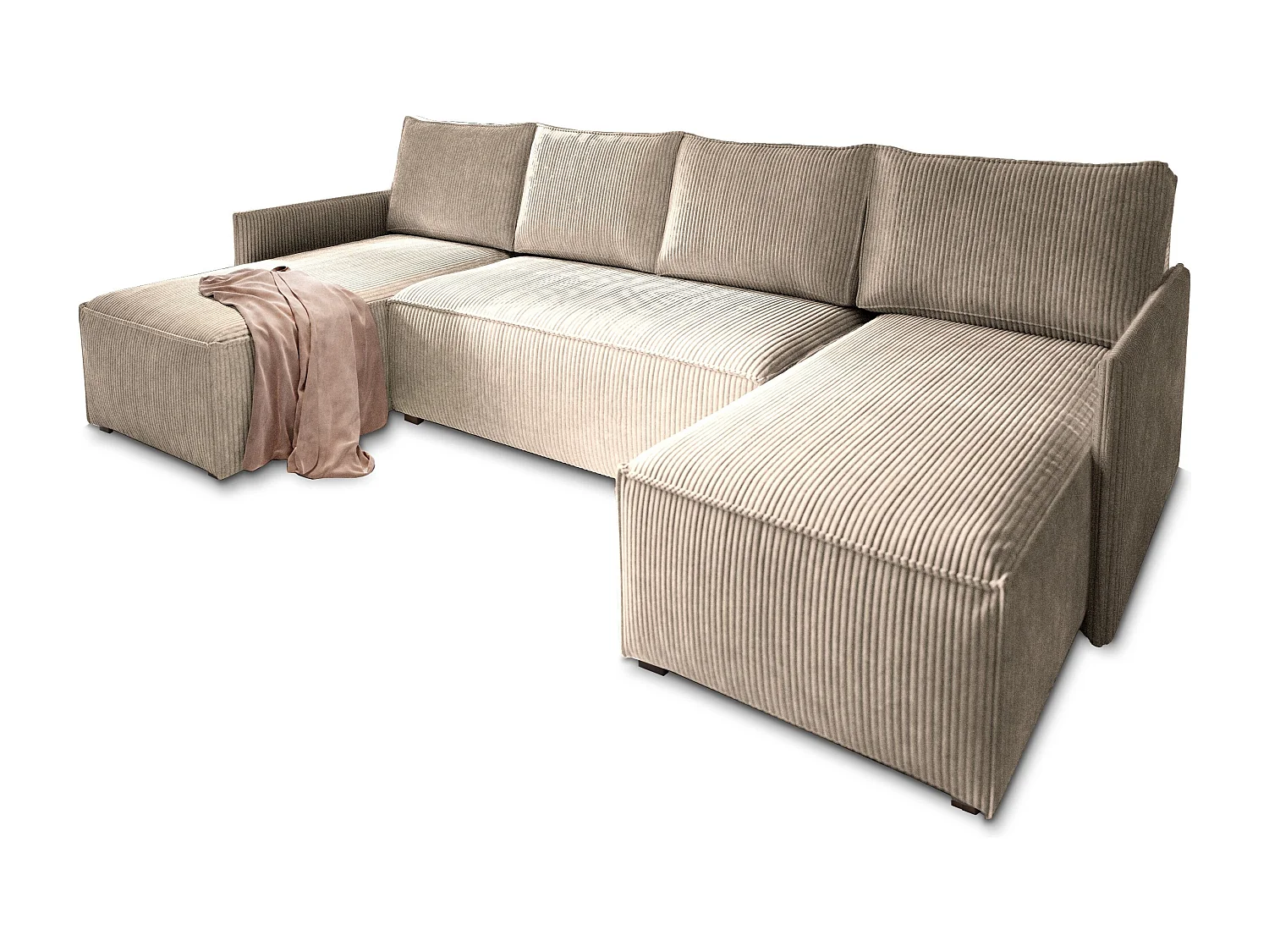 Canapé d'angle TRES Beige en velours côtelé avec fonction de couchage