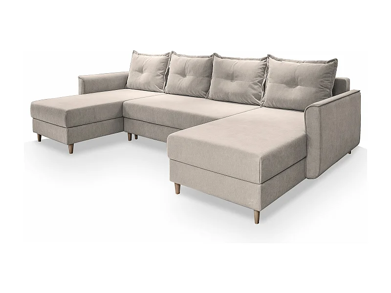 Canapé d'angle VERNI Beige en peluche avec fonction de couchage