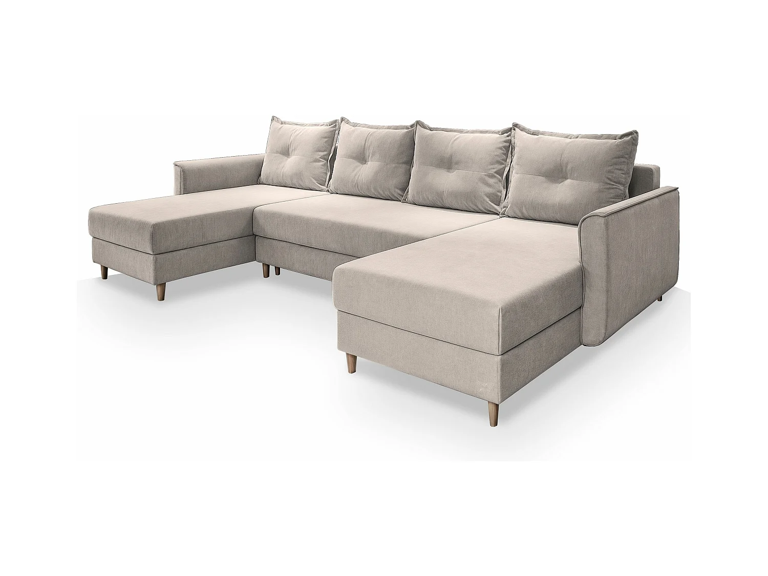 Canapé d'angle VERNI Beige en peluche avec fonction de couchage