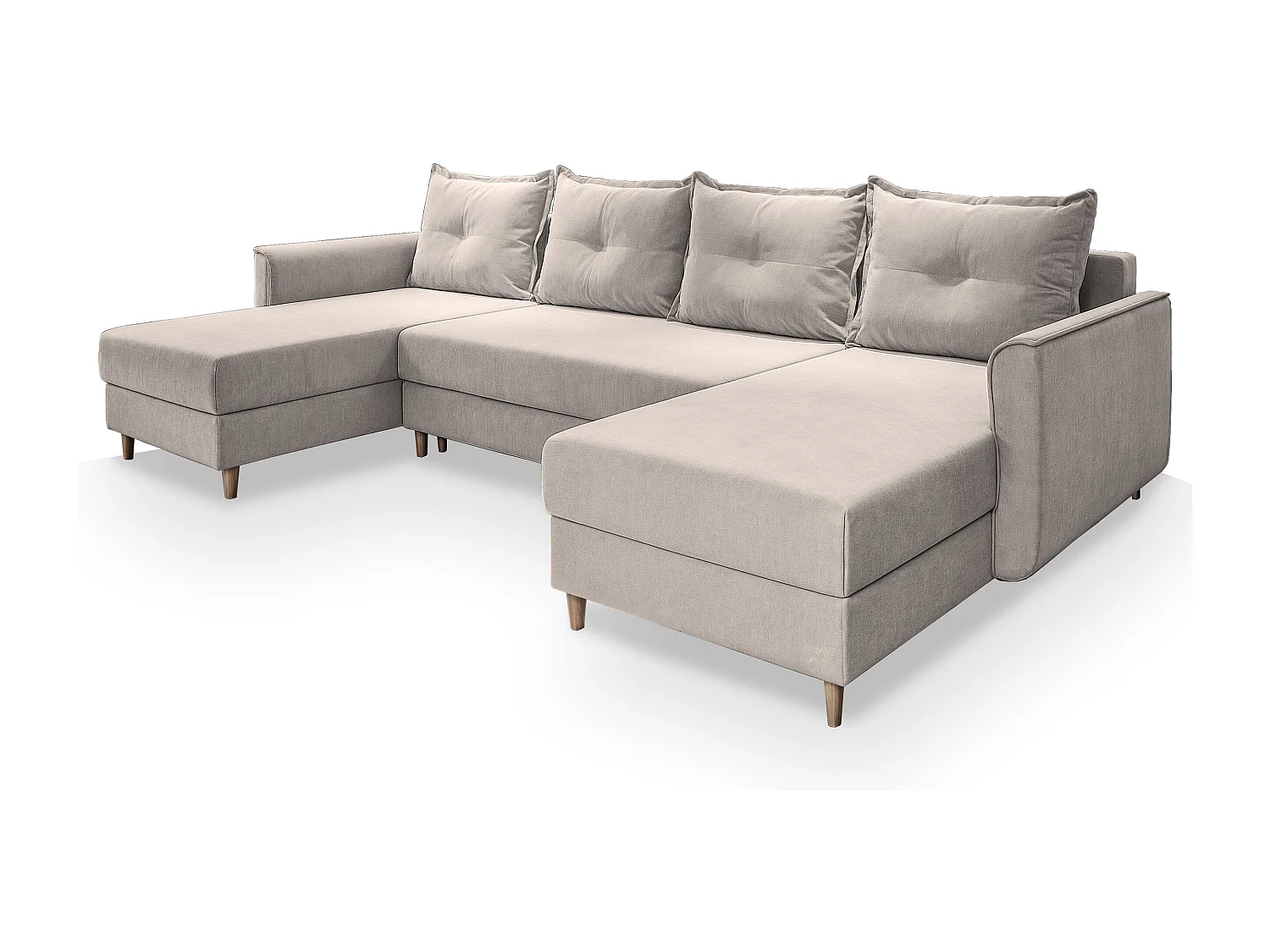 Canapé d'angle VERNI Beige en peluche avec fonction de couchage