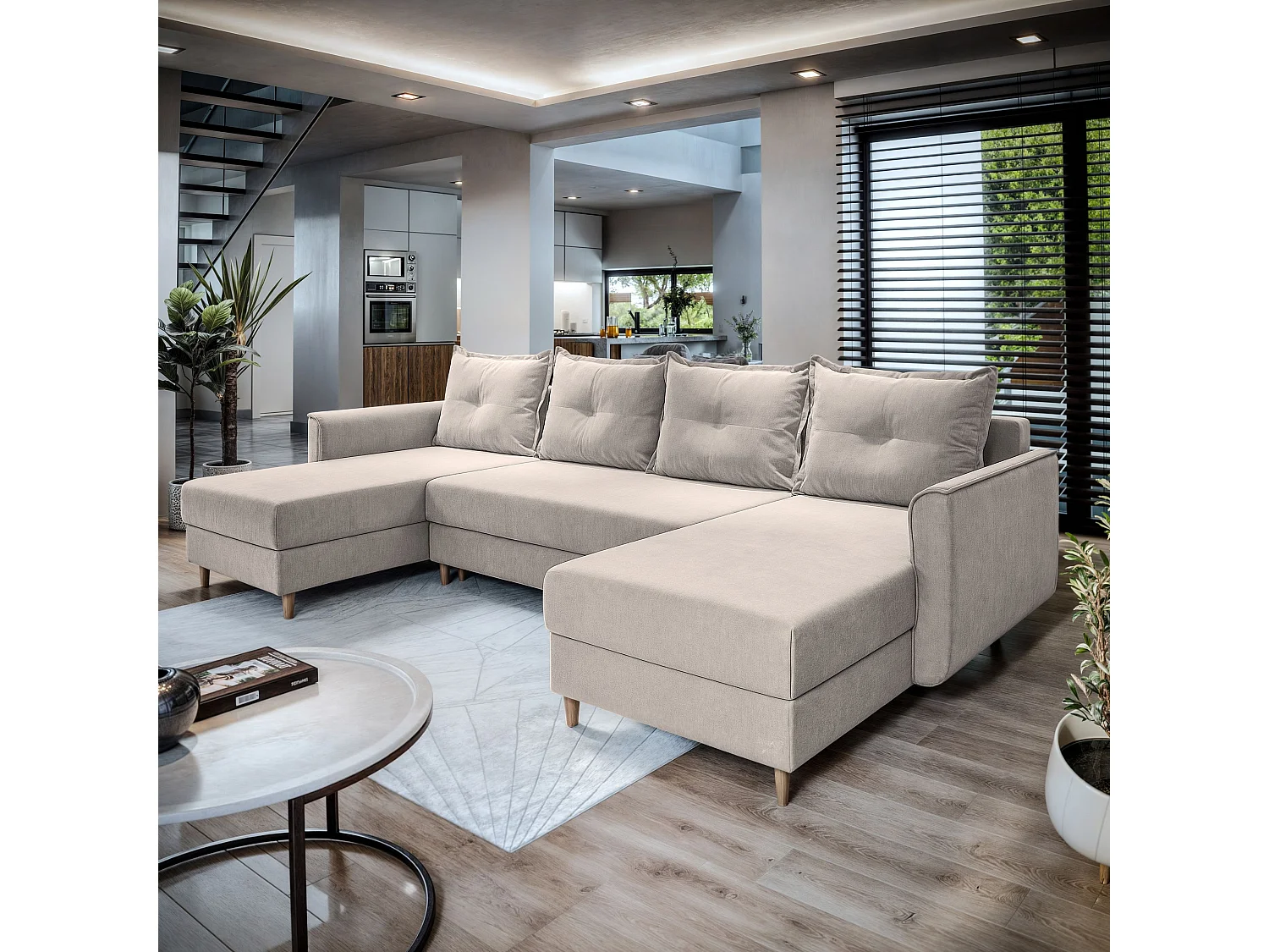 Hoekbank VERNI van fluweel met slaapfunctie Beige