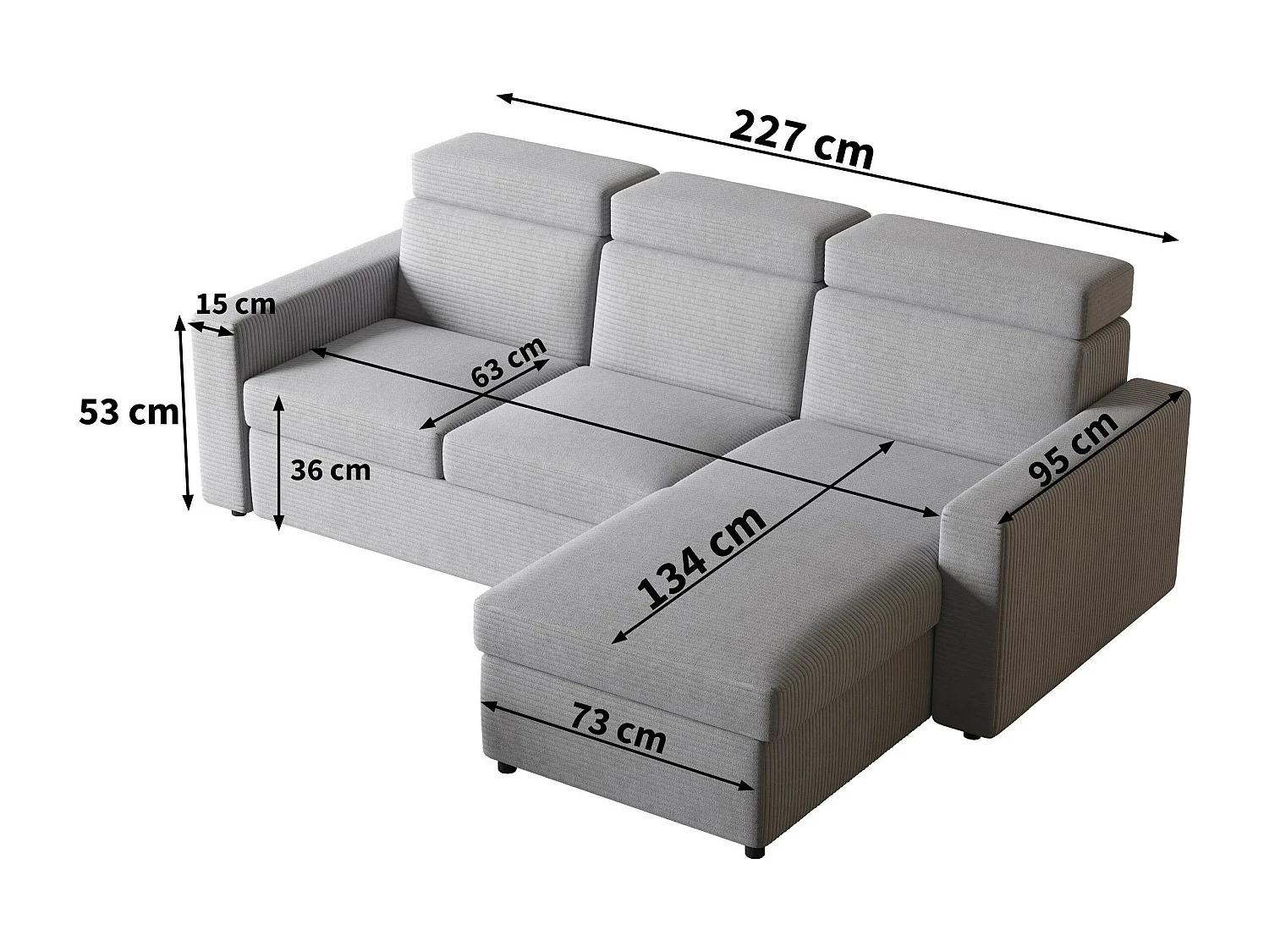 Canapé d'angle PADWA Jaune en velours côtelé avec fonction de couchage