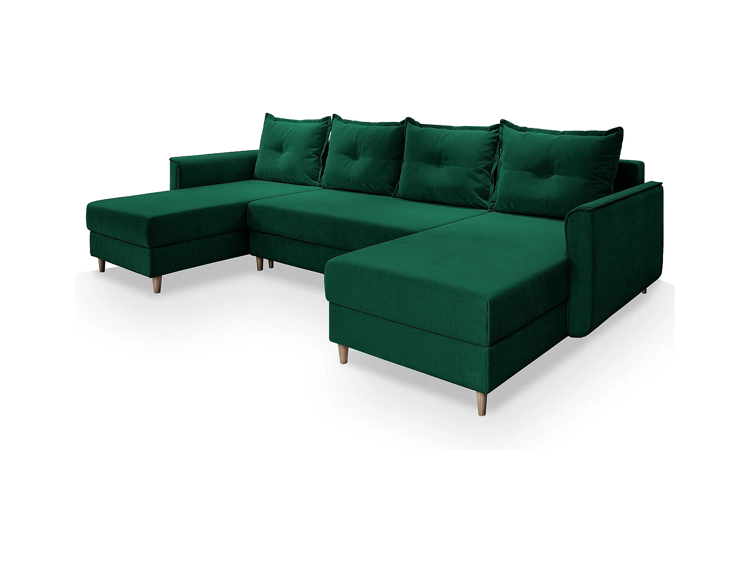 Canapé d'angle VERNI Vert Sapin en peluche avec fonction de couchage