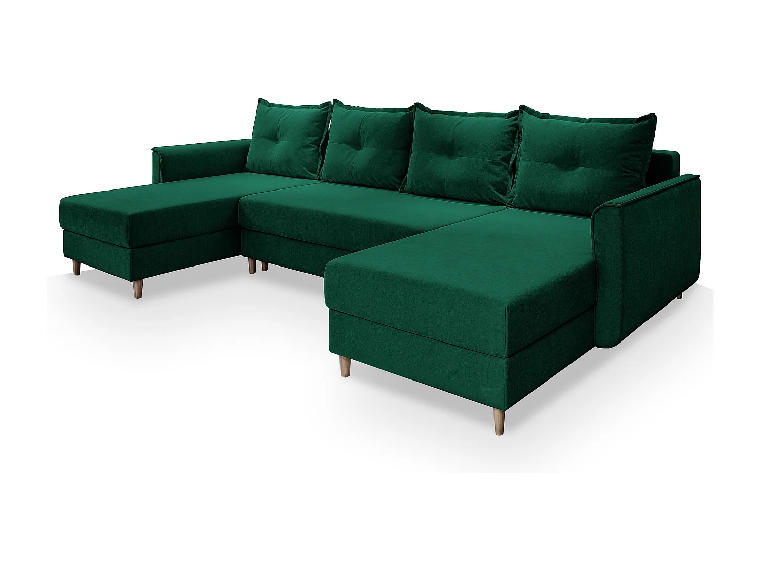 Canapé d'angle VERNI Vert Sapin en peluche avec fonction de couchage