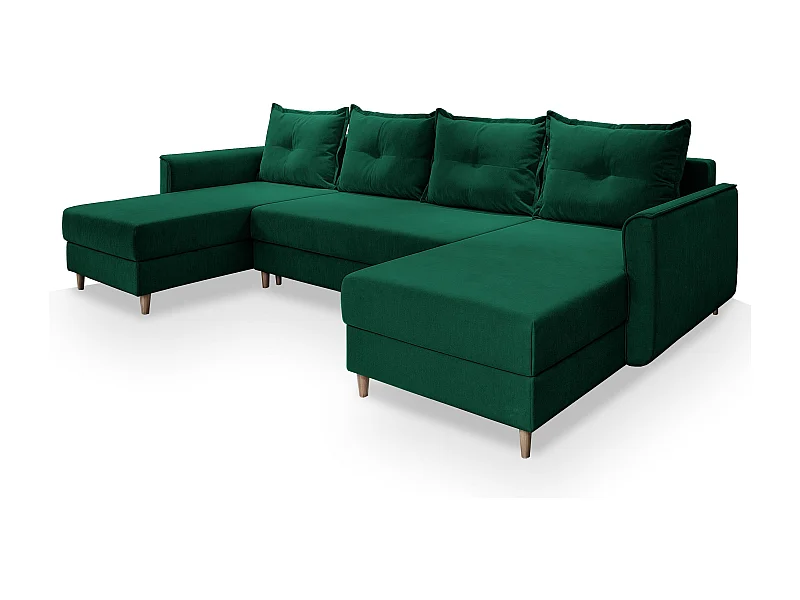 Canapé d'angle VERNI Vert Sapin en peluche avec fonction de couchage