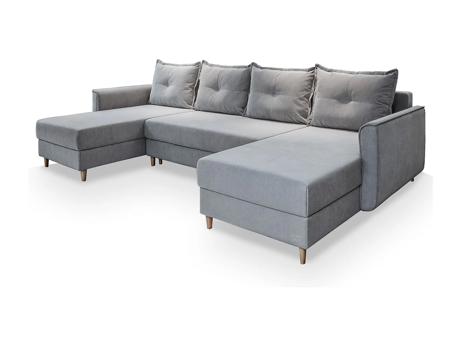 Canapé d'angle VERNI Gris clair en peluche avec fonction de couchage