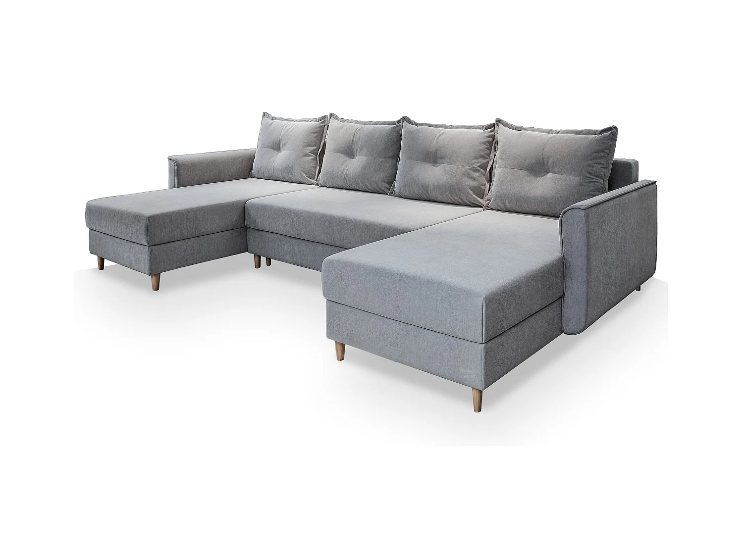 Canapé d'angle VERNI Gris clair en peluche avec fonction de couchage