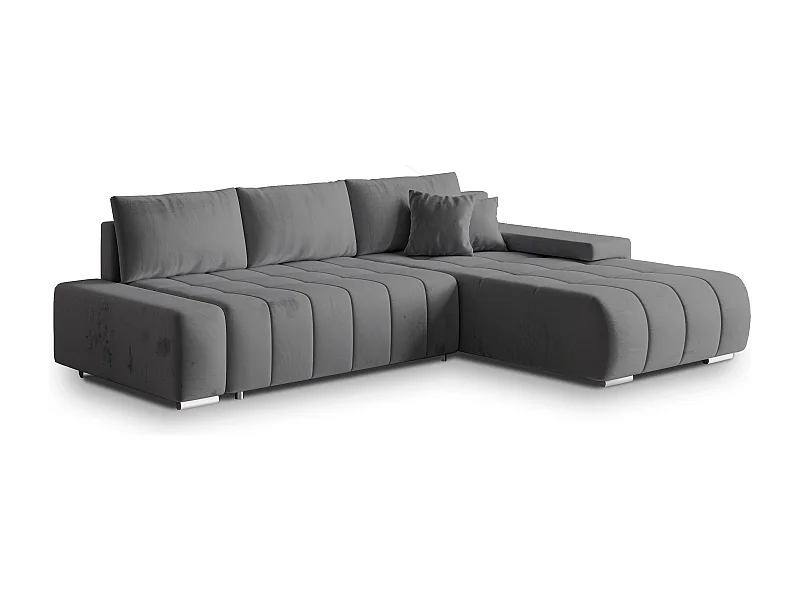 Canapé d'angle ALESE Gris en velours avec fonction de couchage