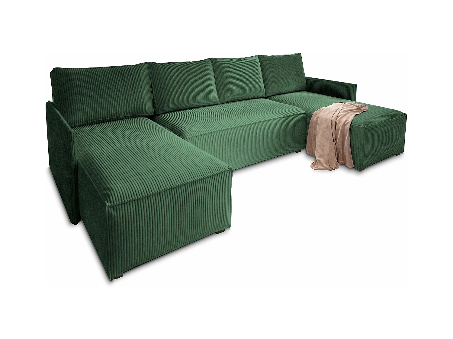 Canapé d'angle TRES Vert Sapin en velours côtelé avec fonction de couchage