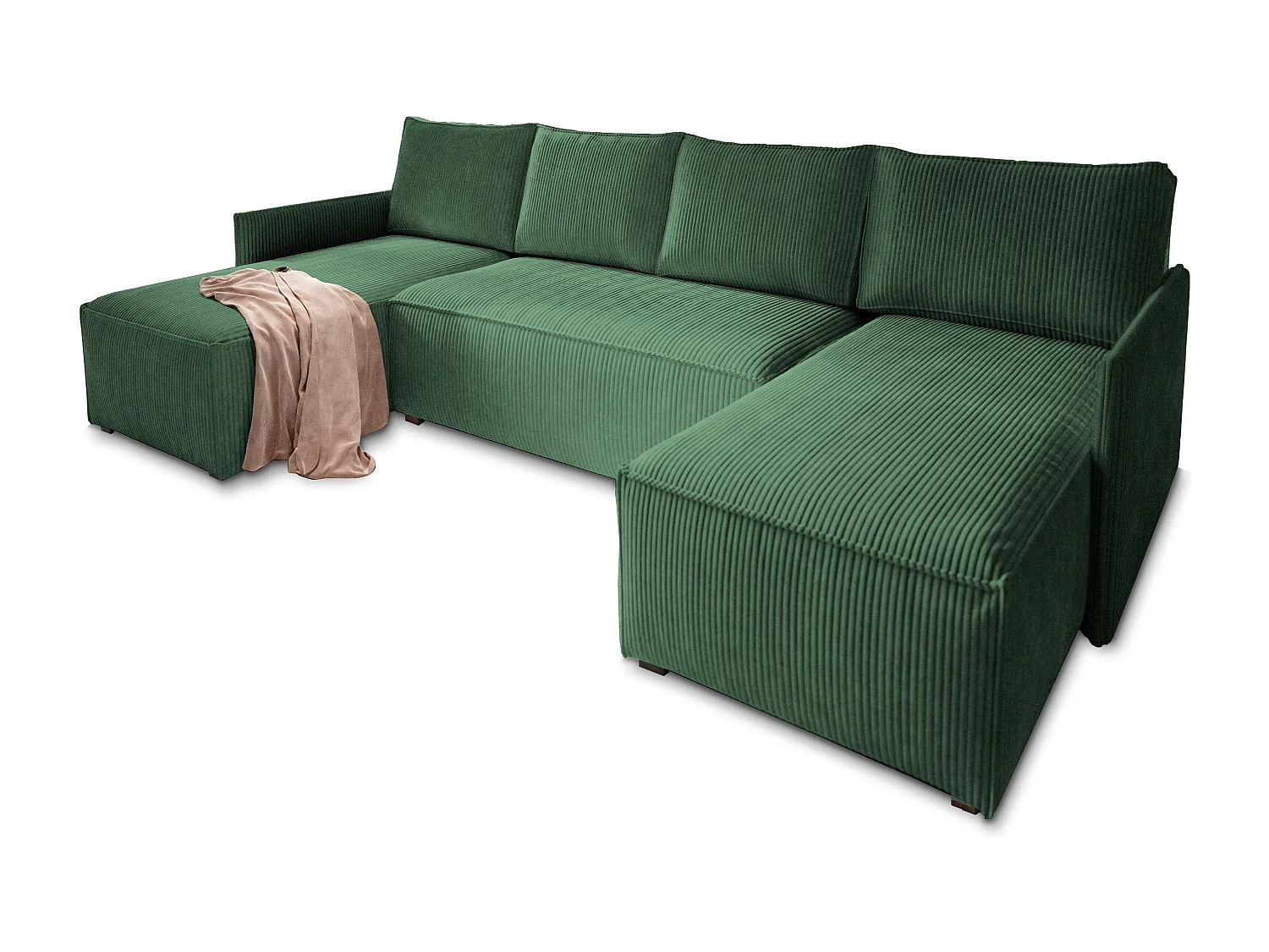 Canapé d'angle TRES Vert Sapin en velours côtelé avec fonction de couchage