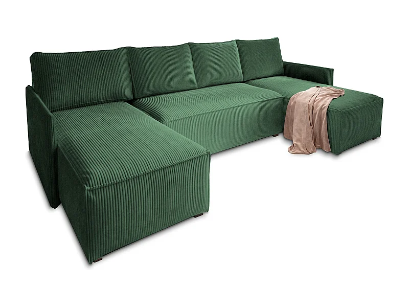 Canapé d'angle TRES Vert Sapin en velours côtelé avec fonction de couchage