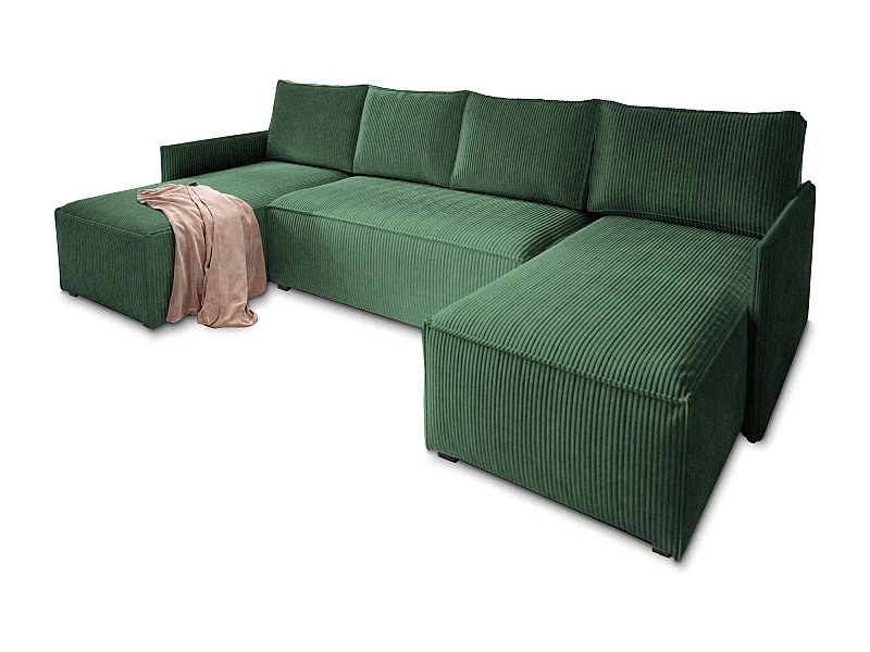 Canapé d'angle TRES Vert Sapin en velours côtelé avec fonction de couchage