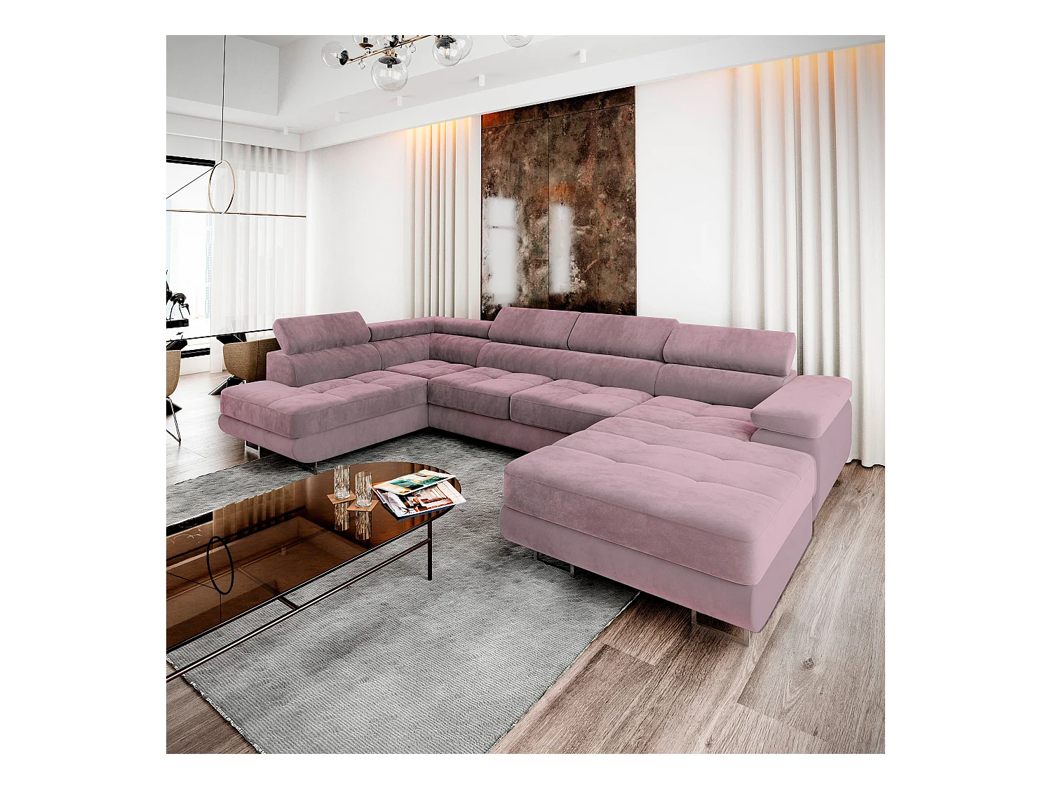 Canapé d'angle CASONE Parme en velours avec fonction de couchage