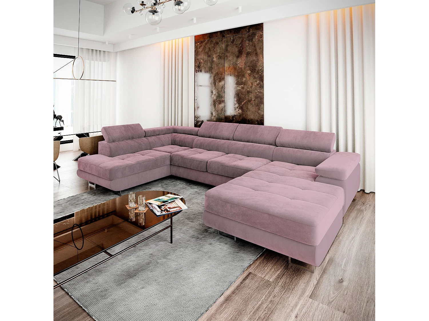 Canapé d'angle CASONE Parme en velours avec fonction de couchage