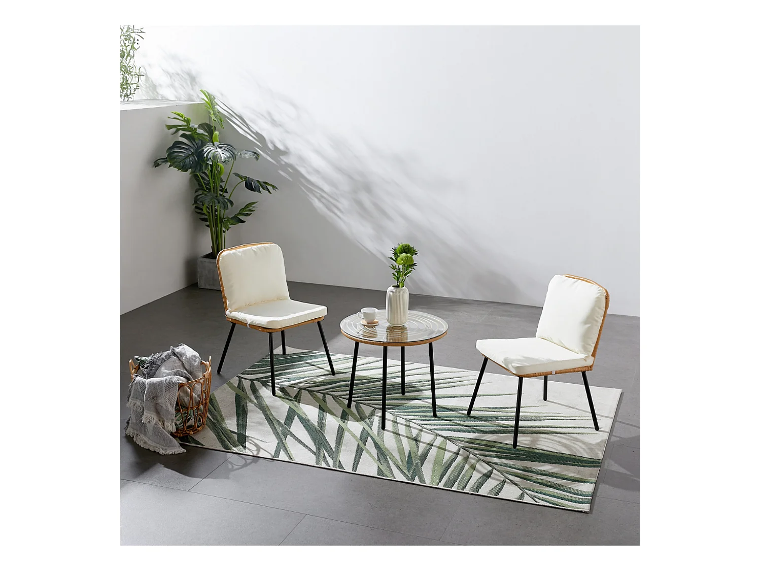 Tuinset laag 2 stoelen + 1 tafel CADIX van Staal en Natuurlijk Rotan