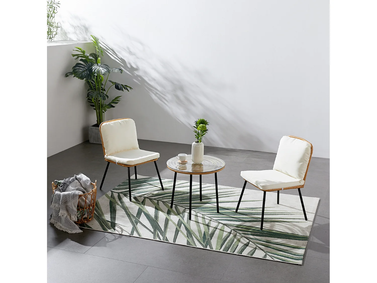 Tuinset laag 2 stoelen + 1 tafel CADIX van Staal en Natuurlijk Rotan