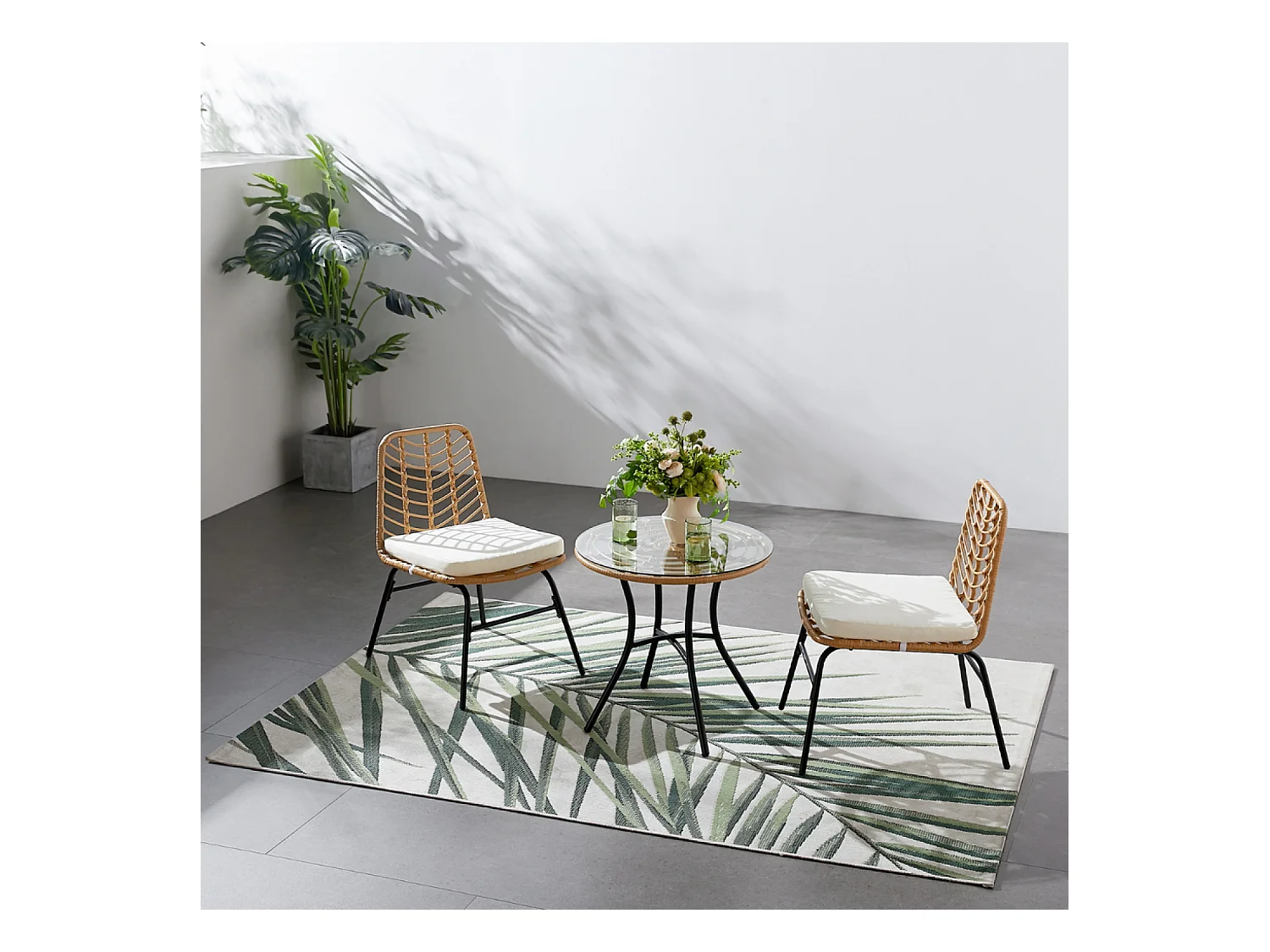 Tuinset 2-zits van rotan TOLEDE met glazen salontafel