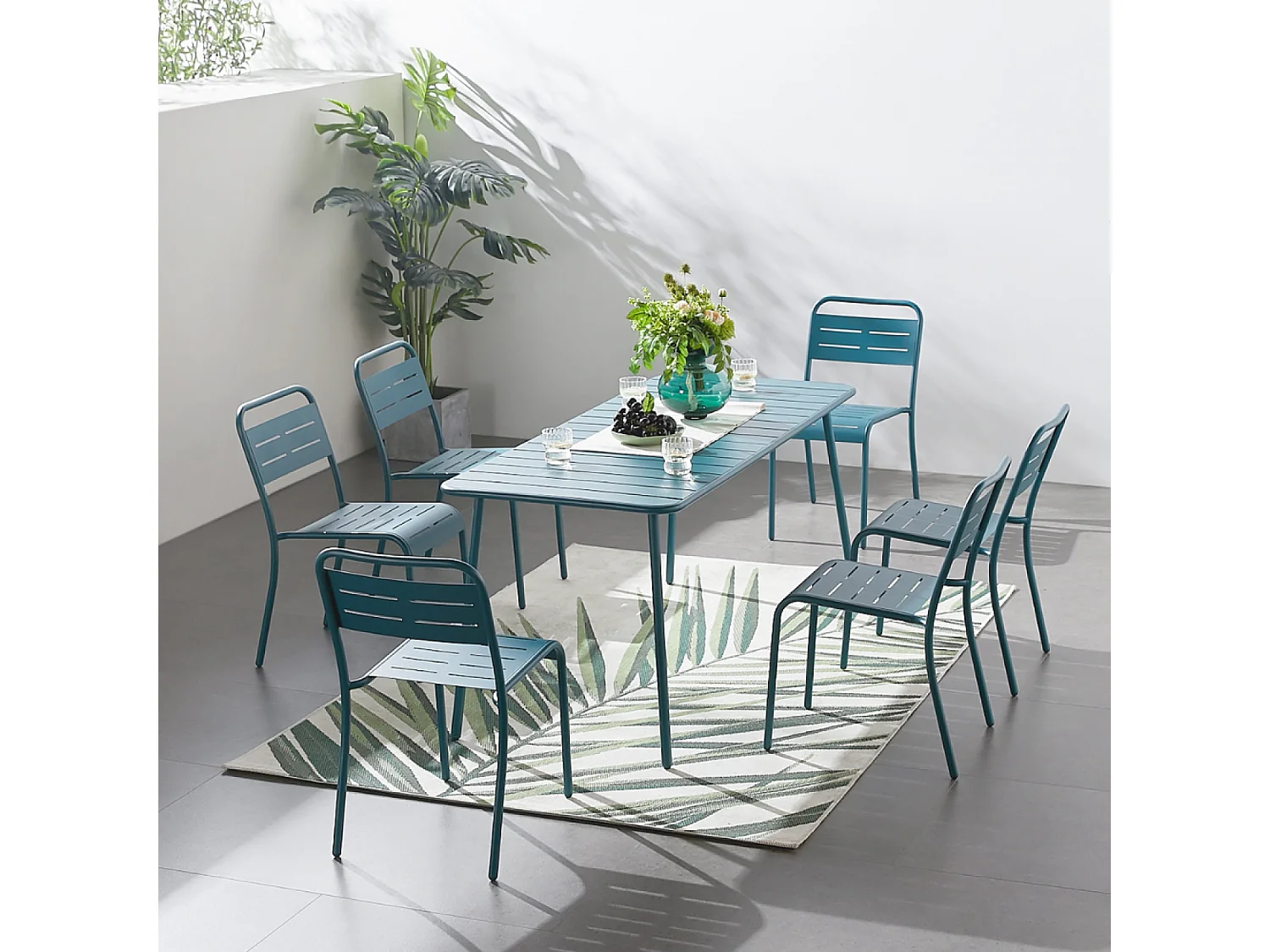 Ensemble table et chaises 6 personnes bleu BERGAME