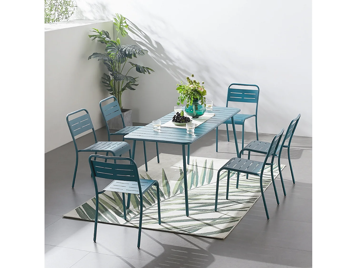 Ensemble table et chaises 6 personnes bleu BERGAME