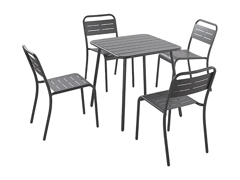 Ensemble table + chaises gris foncé 4 places BERGAME