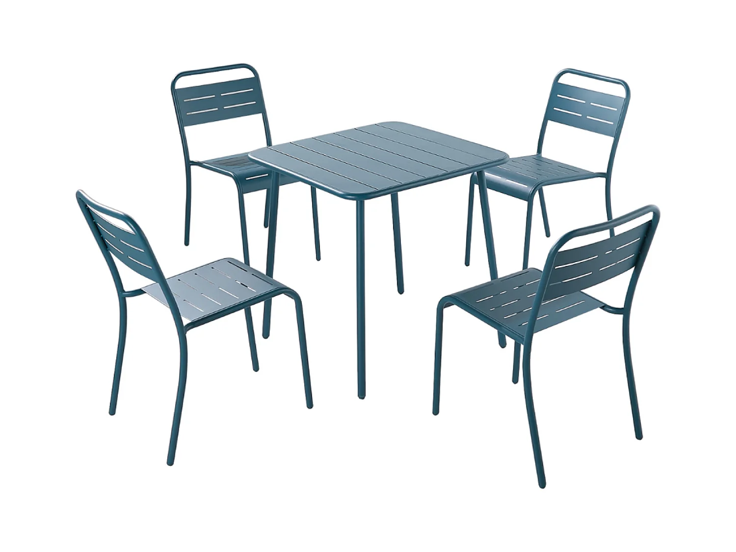 Ensemble table + chaise en acier bleu 4 places BERGAME