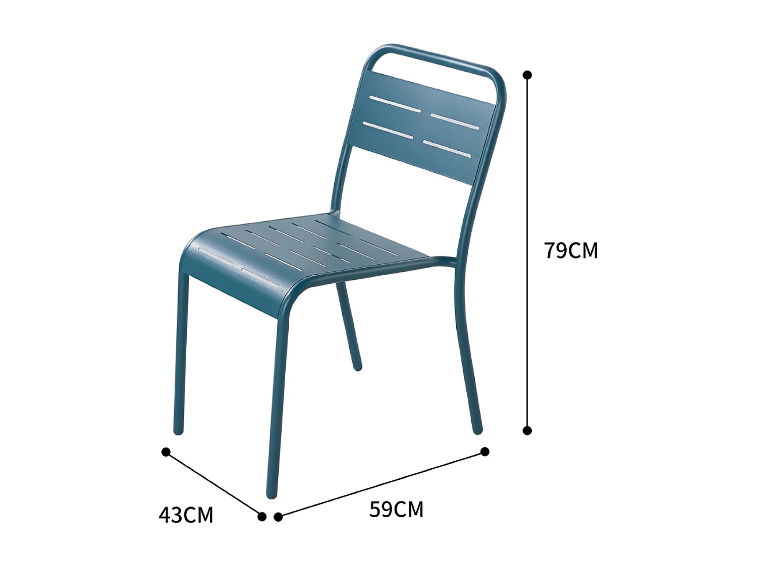 Ensemble table + chaise en acier bleu 4 places BERGAME