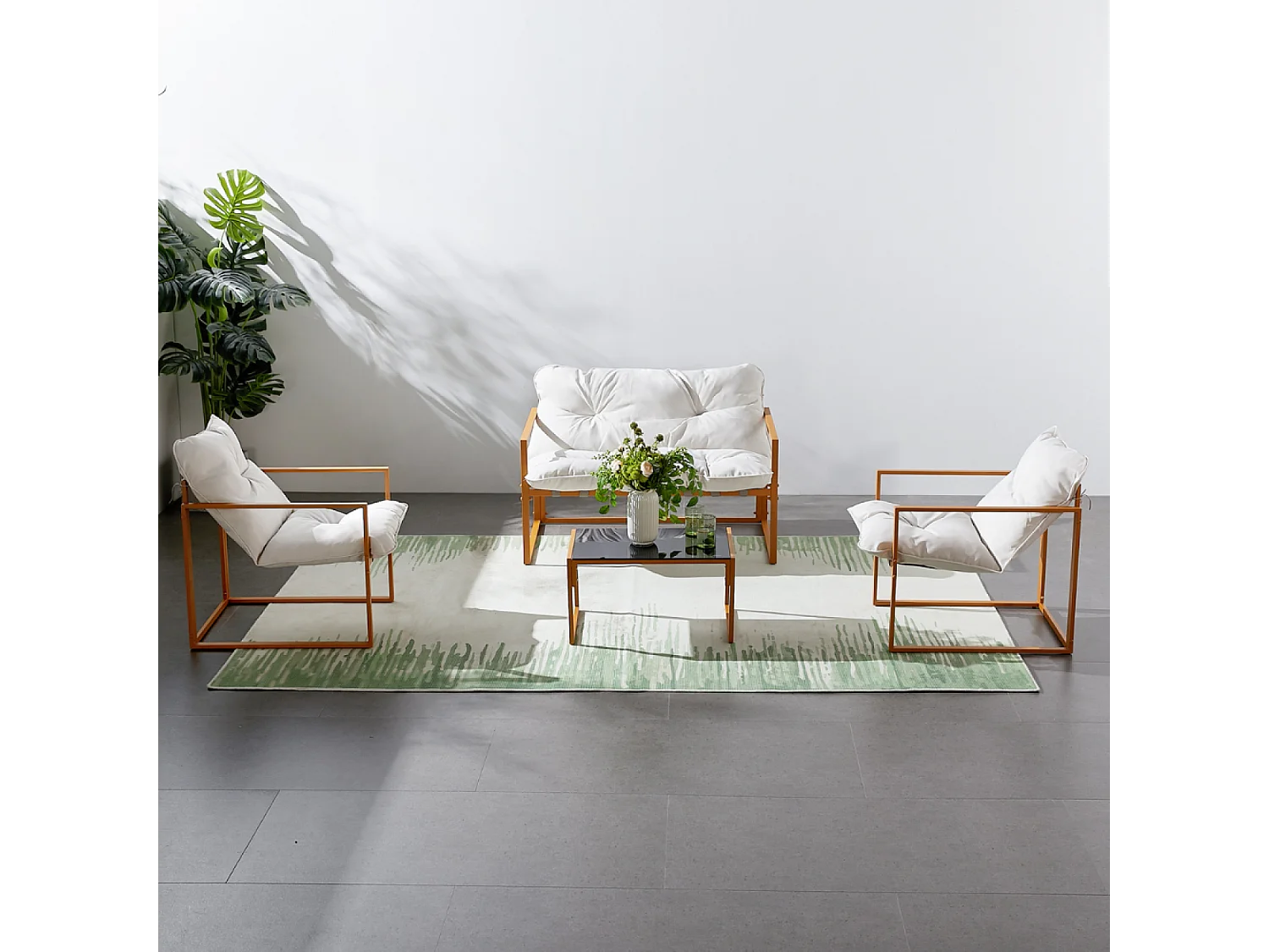 Tuinset Rabat met houteffect en beige kussens