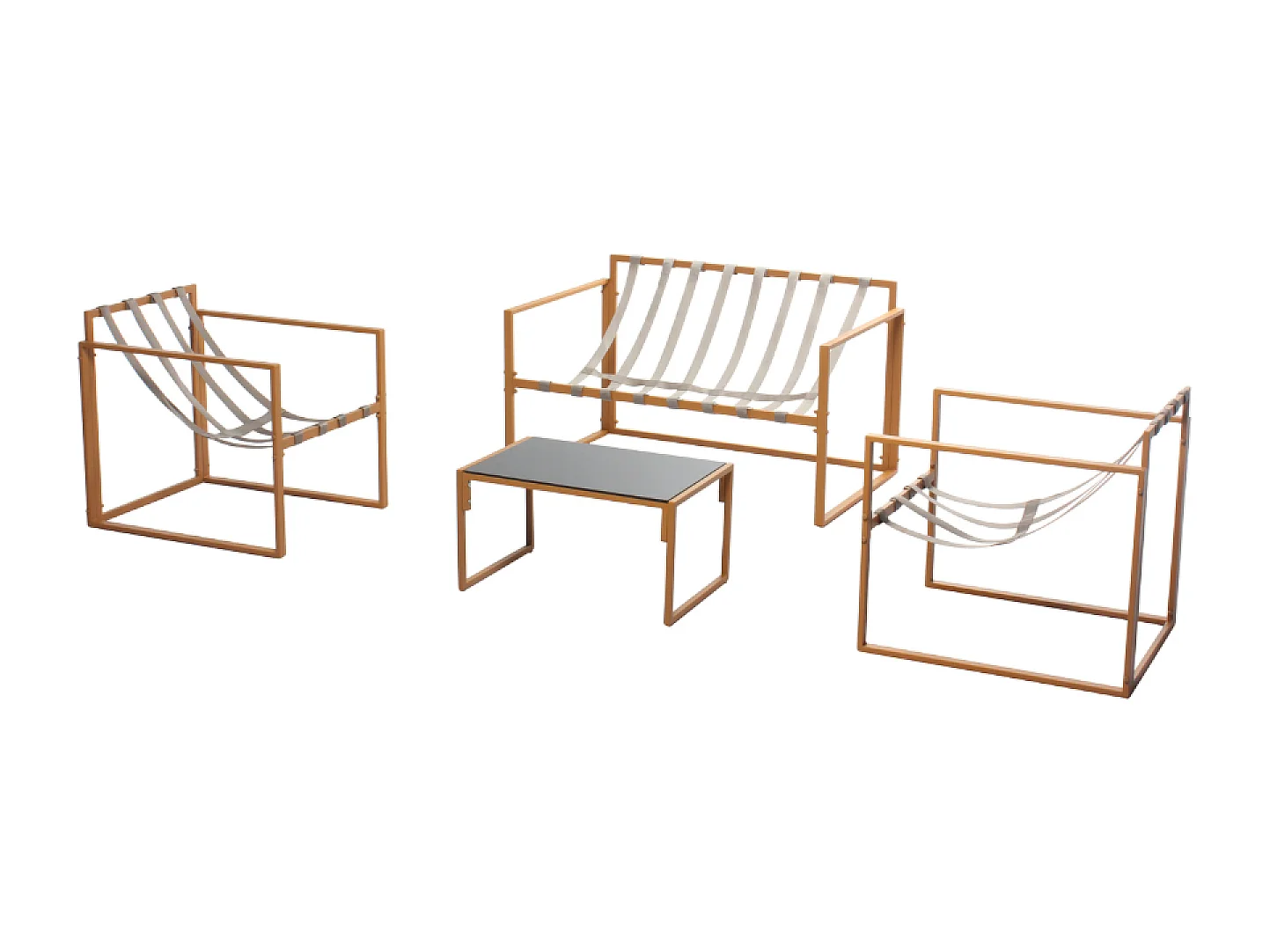 Tuinset Rabat met houteffect en beige kussens