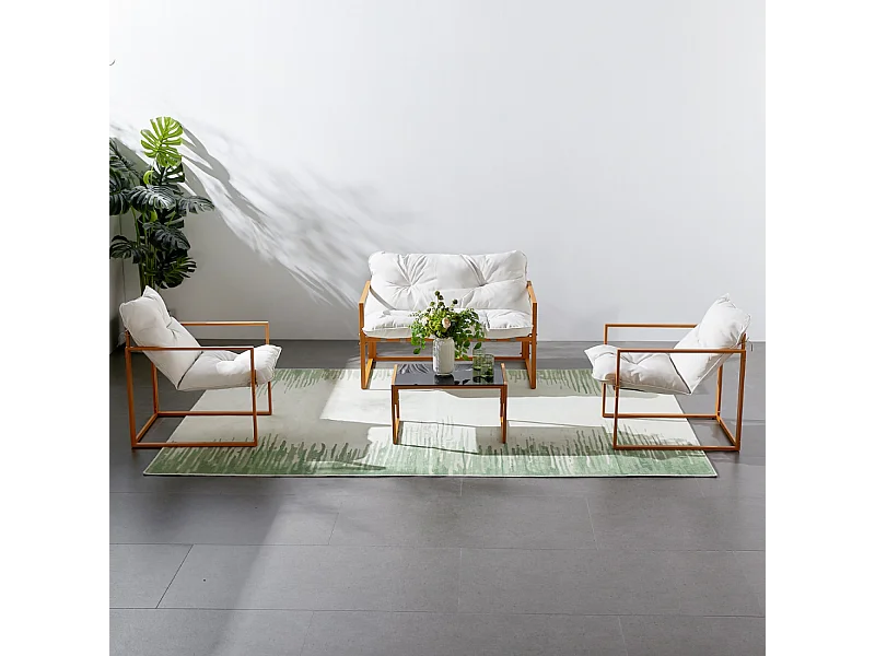 Conjunto de jardim Rabat efeito madeira com almofadas Bege