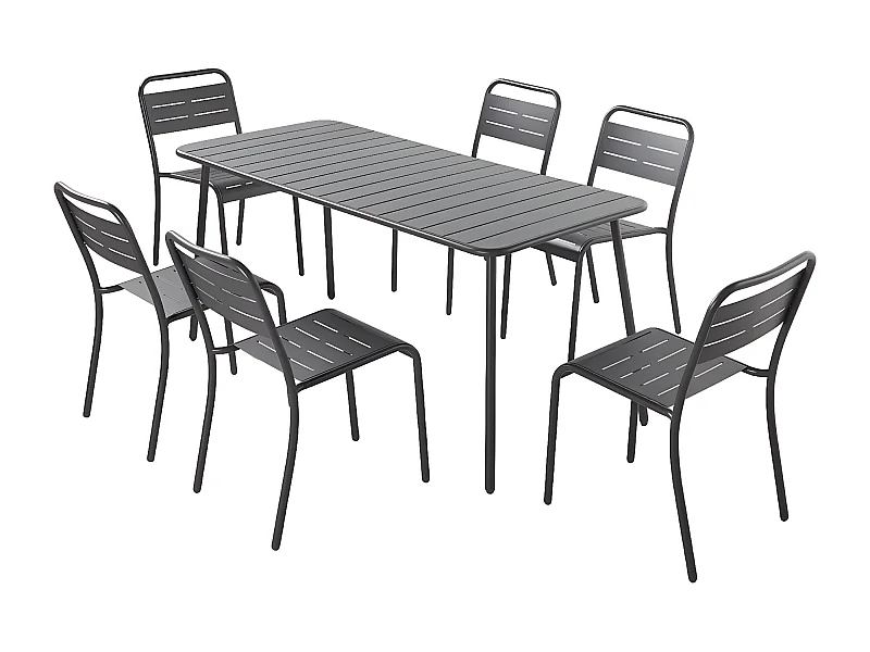 Ensemble table et chaises 6 personnes gris foncé BERGAME