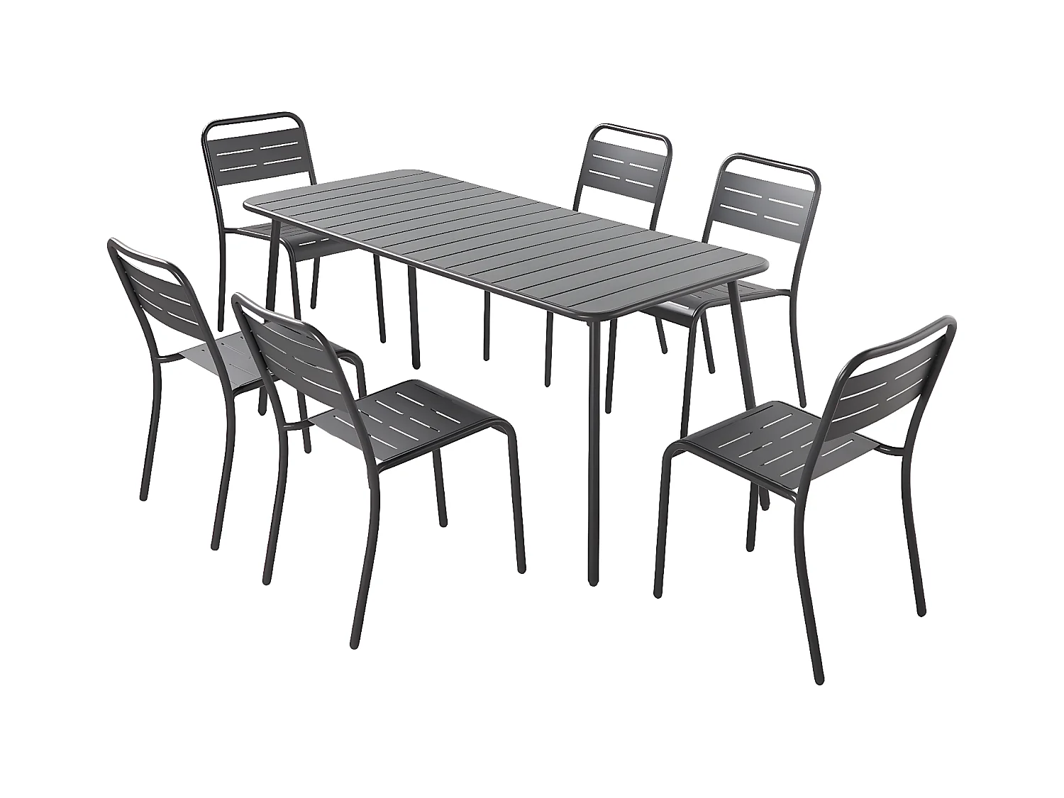 Set Tafel en Stoelen 6 Personen Donkergrijs Bergame Staal Modern Buiten