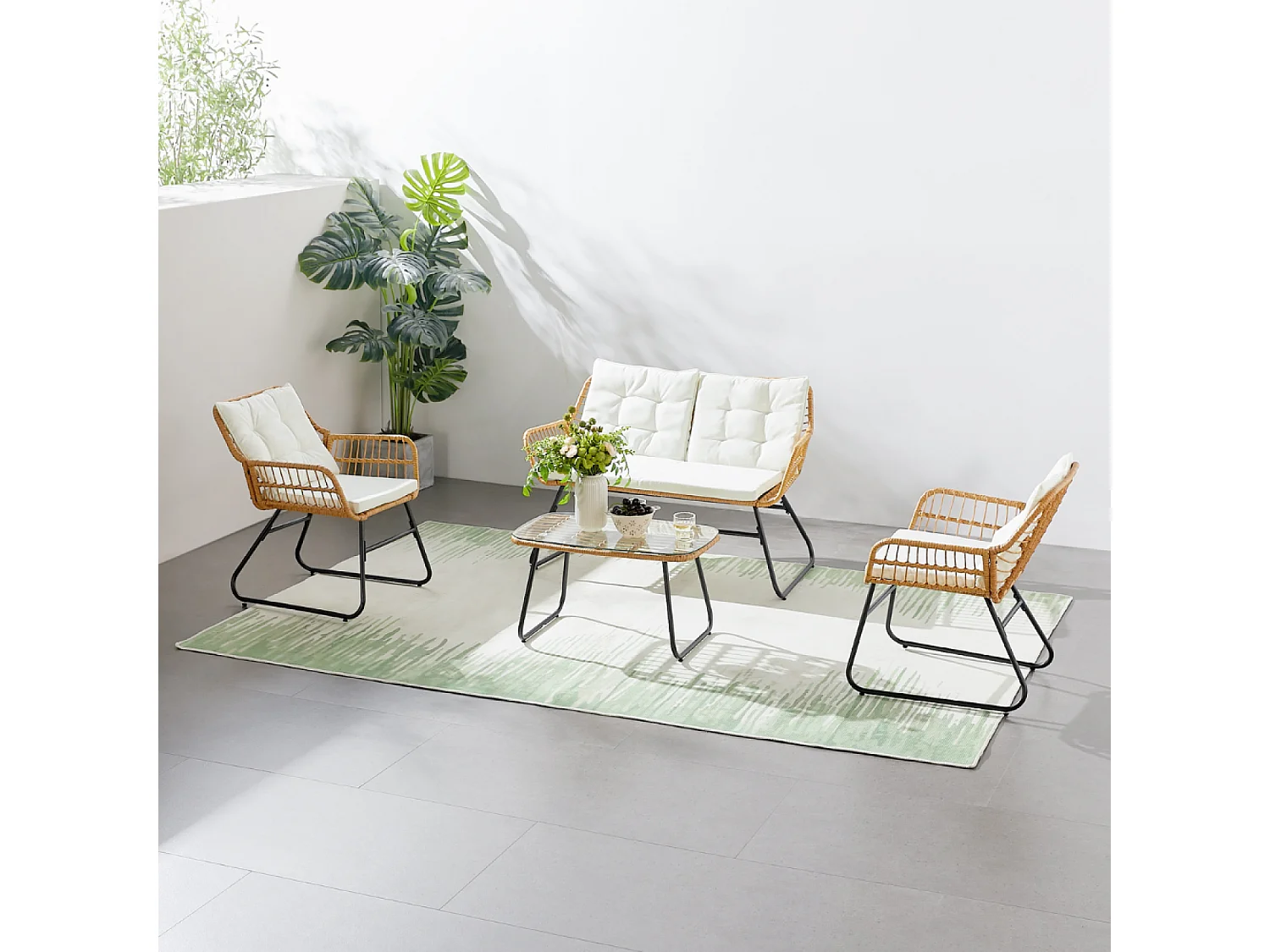 Salon de jardin bas 4 places effet rotin GRENADE