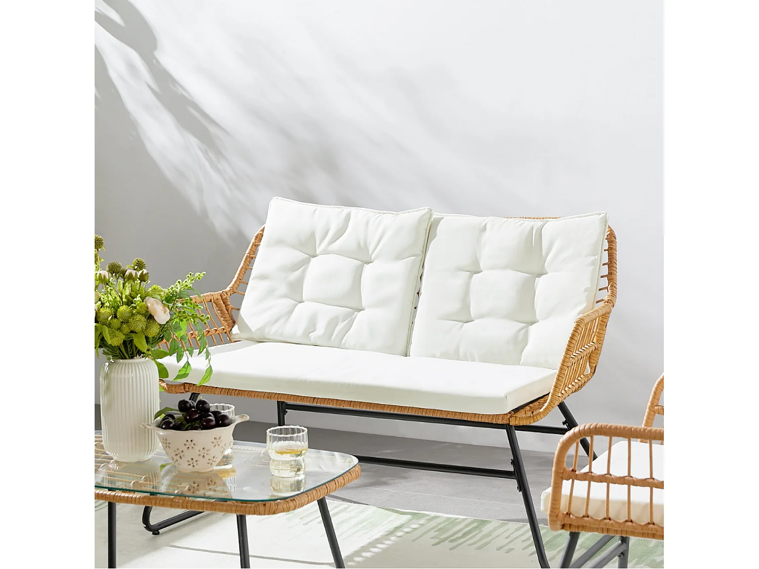 Salon de jardin bas 4 places effet rotin GRENADE