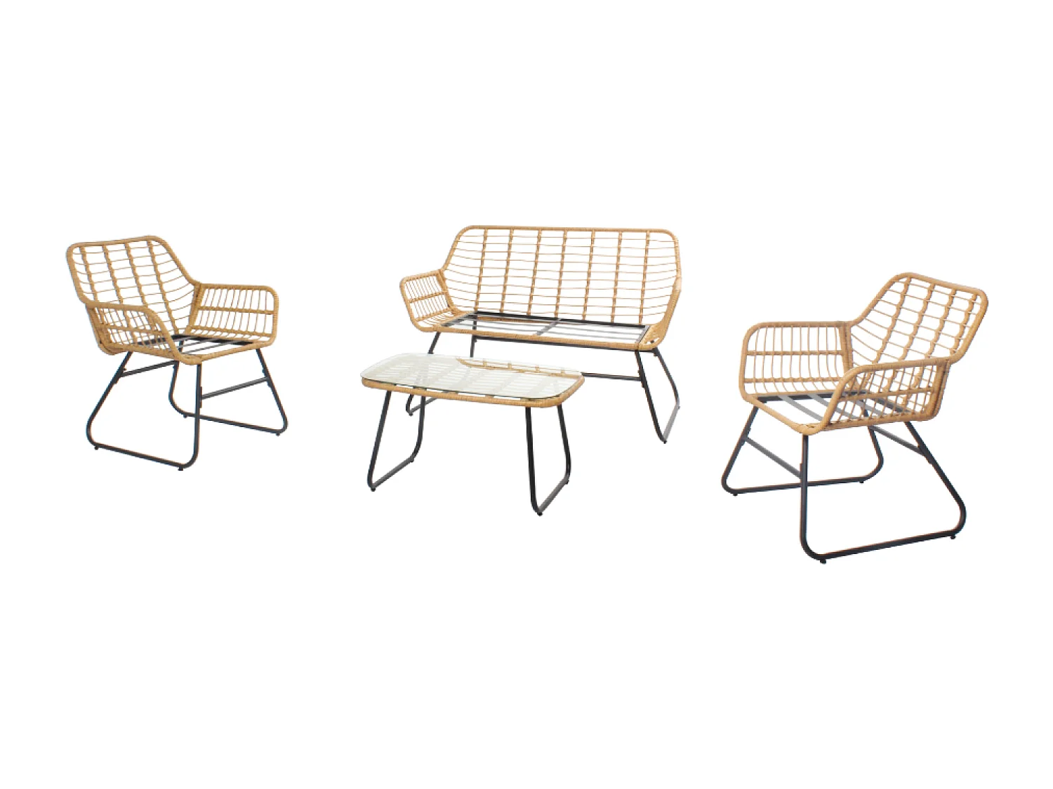 Salon de jardin bas 4 places effet rotin GRENADE