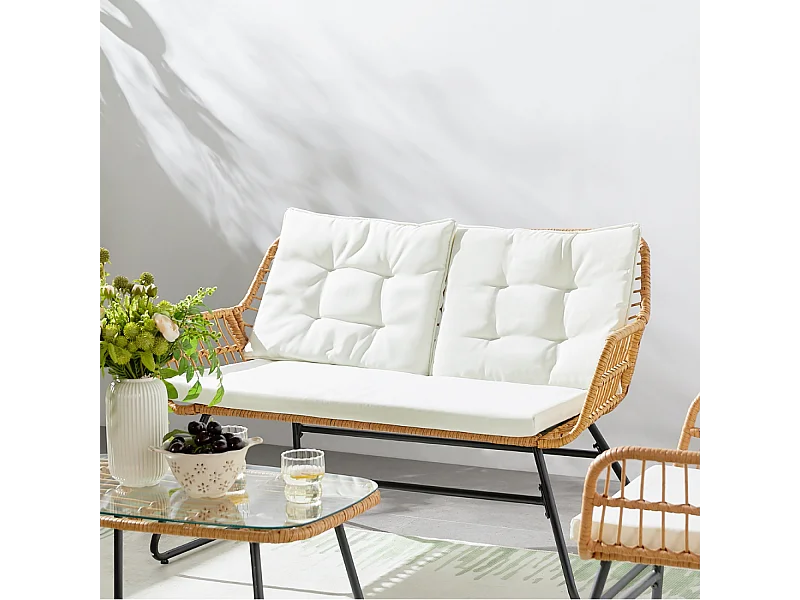 Conjunto de muebles bajos de jardín de 4 plazas efecto caña GRENADE