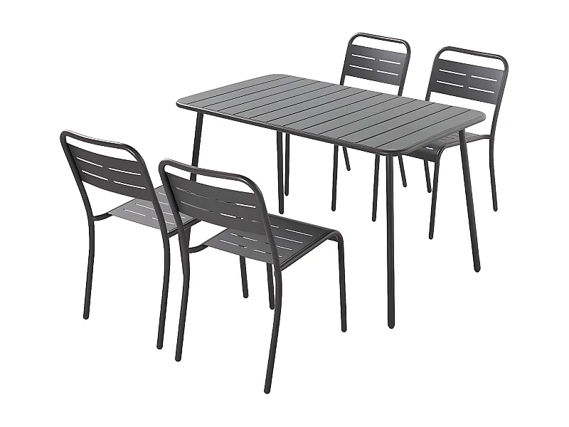 Set Tafel en Stoelen 4/6 Plaatsen Donkergrijs Bergame