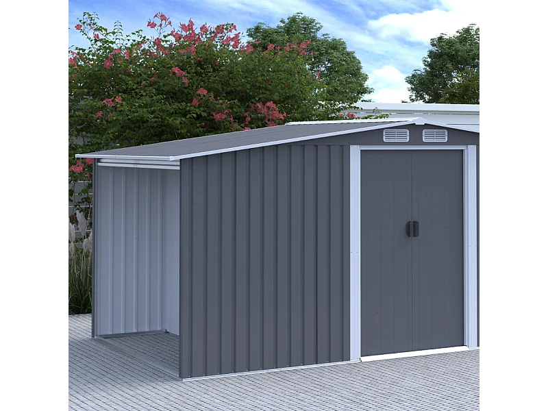 Abrigo de Jardim VOSGES 6,87m2 com Abrigo para Lenha Cinza Claro e Branco
