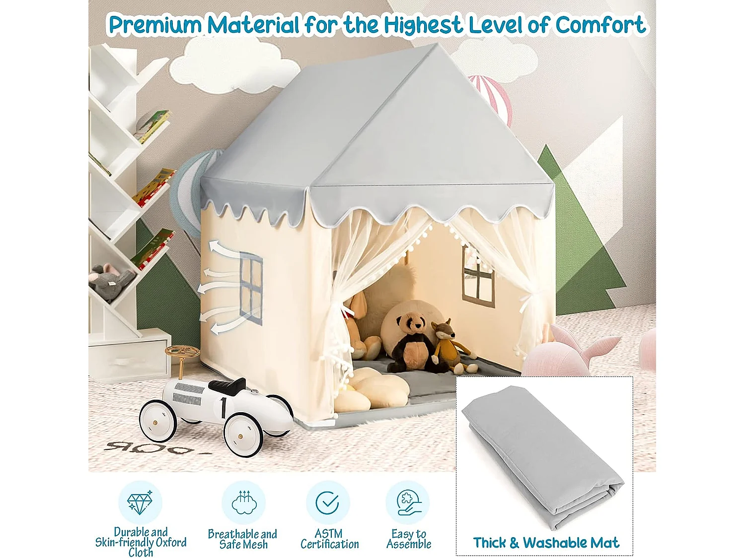 Tente de jeux pour enfants, cabane de style princesse en coton