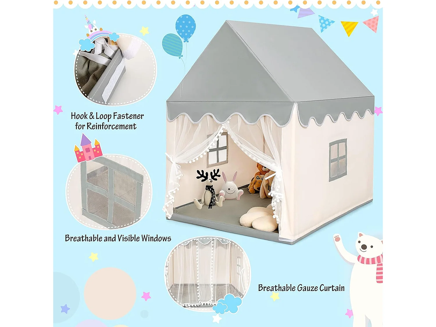 Tente de jeux pour enfants, cabane de style princesse en coton