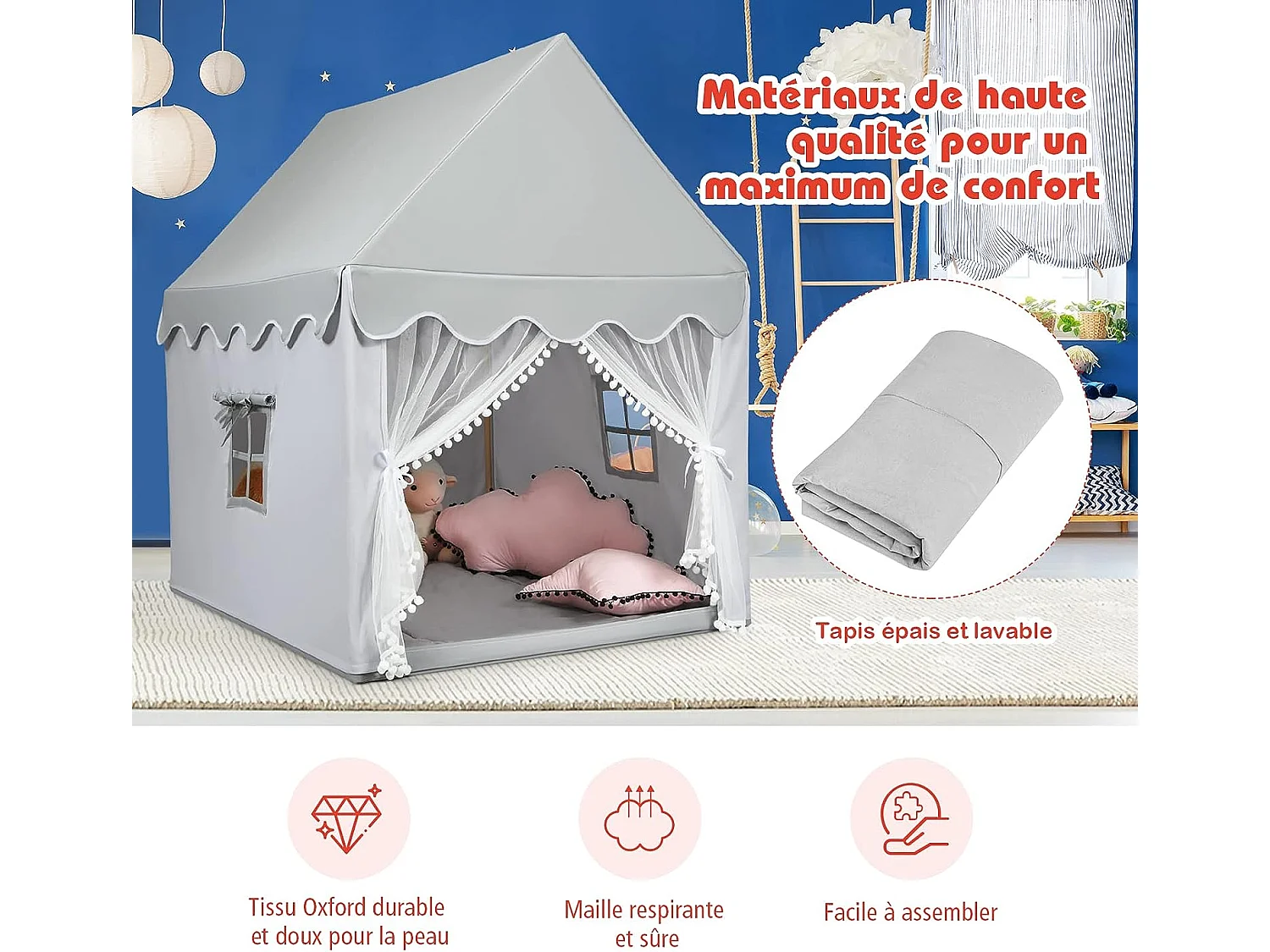 Tente de jeux pour enfants, cabane de style princesse en coton