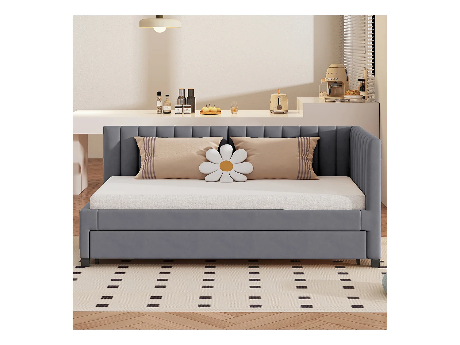 Canapé convertible 90*200,, Lit multifonctionnel avec sommier à lattes, Lit pour adolescent, Gris, Tissu velours