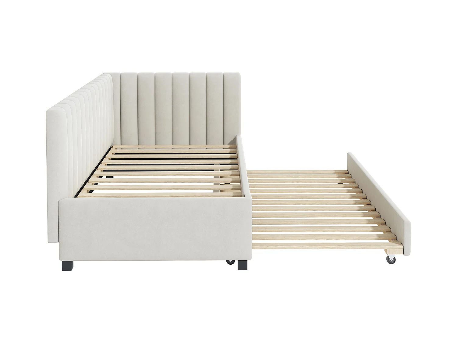 Canapé-lit extensible 90*200, Lit multifonctionnel avec sommier à lattes, Lit pour adolescent, Beige, Tissu velours